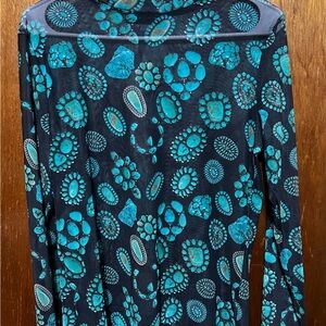 Elegant Teal Patterned Women's mesh top